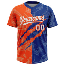 Загрузить изображение в средство просмотра галереи, Custom Graffiti Pattern White Royal-Orange 3D Scratch Two-Button Unisex Softball Jersey
