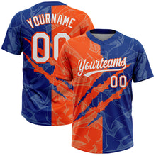 Загрузить изображение в средство просмотра галереи, Custom Graffiti Pattern White Royal-Orange 3D Scratch Two-Button Unisex Softball Jersey
