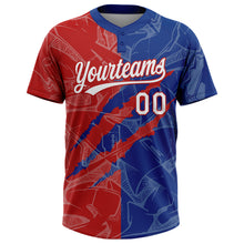 Загрузить изображение в средство просмотра галереи, Custom Graffiti Pattern White Royal-Red 3D Scratch Two-Button Unisex Softball Jersey
