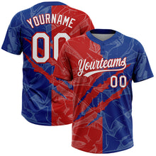 Загрузить изображение в средство просмотра галереи, Custom Graffiti Pattern White Royal-Red 3D Scratch Two-Button Unisex Softball Jersey
