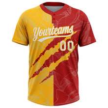 Загрузить изображение в средство просмотра галереи, Custom Graffiti Pattern White Red-Gold 3D Scratch Two-Button Unisex Softball Jersey
