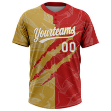 Загрузить изображение в средство просмотра галереи, Custom Graffiti Pattern White Red-Old Gold 3D Scratch Two-Button Unisex Softball Jersey
