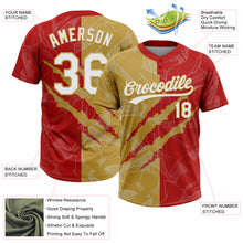 Загрузить изображение в средство просмотра галереи, Custom Graffiti Pattern White Red-Old Gold 3D Scratch Two-Button Unisex Softball Jersey
