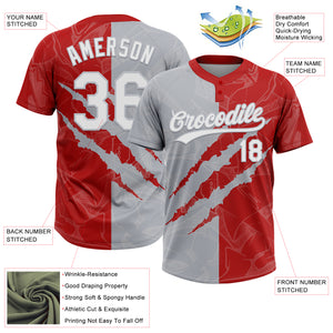 Custom Graffiti Pattern White Red-Gray 3D Scratch Two-Button Unisex Softball Jersey