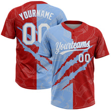 Загрузить изображение в средство просмотра галереи, Custom Graffiti Pattern White Red-Light Blue 3D Scratch Two-Button Unisex Softball Jersey
