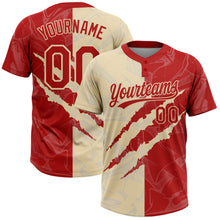 Загрузить изображение в средство просмотра галереи, Custom Graffiti Pattern Red-Cream 3D Scratch Two-Button Unisex Softball Jersey
