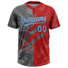 Загрузить изображение в средство просмотра галереи, Custom Graffiti Pattern Light Blue Red-Steel Gray 3D Scratch Two-Button Unisex Softball Jersey

