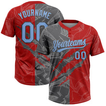 Загрузить изображение в средство просмотра галереи, Custom Graffiti Pattern Light Blue Red-Steel Gray 3D Scratch Two-Button Unisex Softball Jersey
