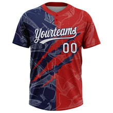 Загрузить изображение в средство просмотра галереи, Custom Graffiti Pattern White Red-Navy 3D Scratch Two-Button Unisex Softball Jersey
