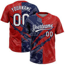 Загрузить изображение в средство просмотра галереи, Custom Graffiti Pattern White Red-Navy 3D Scratch Two-Button Unisex Softball Jersey
