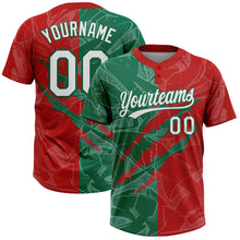 Загрузить изображение в средство просмотра галереи, Custom Graffiti Pattern White Red-Kelly Green 3D Scratch Two-Button Unisex Softball Jersey

