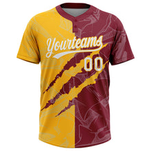 Загрузить изображение в средство просмотра галереи, Custom Graffiti Pattern White Crimson-Gold 3D Scratch Two-Button Unisex Softball Jersey

