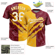 Загрузить изображение в средство просмотра галереи, Custom Graffiti Pattern White Crimson-Gold 3D Scratch Two-Button Unisex Softball Jersey
