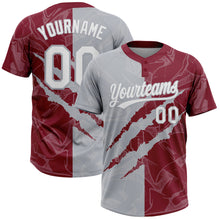 Загрузить изображение в средство просмотра галереи, Custom Graffiti Pattern White Crimson-Gray 3D Scratch Two-Button Unisex Softball Jersey
