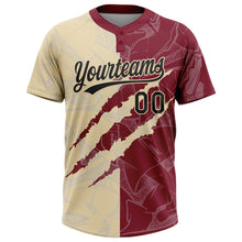 Загрузить изображение в средство просмотра галереи, Custom Graffiti Pattern Black Crimson-Cream 3D Scratch Two-Button Unisex Softball Jersey
