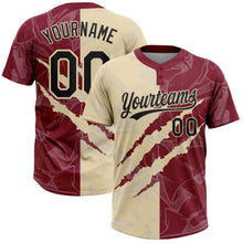 Загрузить изображение в средство просмотра галереи, Custom Graffiti Pattern Black Crimson-Cream 3D Scratch Two-Button Unisex Softball Jersey
