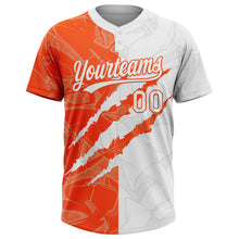 Загрузить изображение в средство просмотра галереи, Custom Graffiti Pattern White-Orange 3D Scratch Two-Button Unisex Softball Jersey

