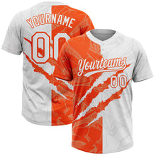 Загрузить изображение в средство просмотра галереи, Custom Graffiti Pattern White-Orange 3D Scratch Two-Button Unisex Softball Jersey
