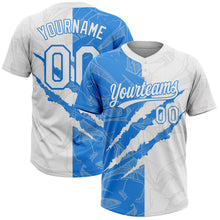 Загрузить изображение в средство просмотра галереи, Custom Graffiti Pattern White-Electric Blue 3D Scratch Two-Button Unisex Softball Jersey
