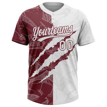 Загрузить изображение в средство просмотра галереи, Custom Graffiti Pattern White-Burgundy 3D Scratch Two-Button Unisex Softball Jersey

