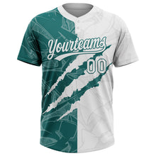 Загрузить изображение в средство просмотра галереи, Custom Graffiti Pattern White-Teal 3D Scratch Two-Button Unisex Softball Jersey
