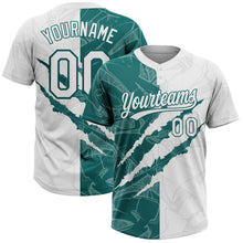 Загрузить изображение в средство просмотра галереи, Custom Graffiti Pattern White-Teal 3D Scratch Two-Button Unisex Softball Jersey
