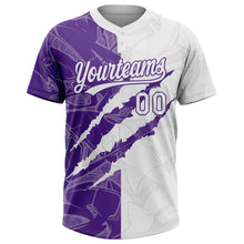 Загрузить изображение в средство просмотра галереи, Custom Graffiti Pattern White-Purple 3D Scratch Two-Button Unisex Softball Jersey
