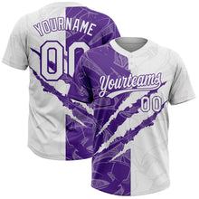 Загрузить изображение в средство просмотра галереи, Custom Graffiti Pattern White-Purple 3D Scratch Two-Button Unisex Softball Jersey
