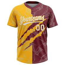 Загрузить изображение в средство просмотра галереи, Custom Graffiti Pattern White Burgundy-Gold 3D Scratch Two-Button Unisex Softball Jersey
