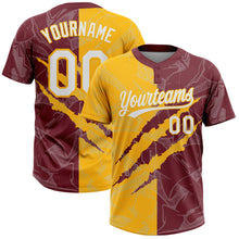 Загрузить изображение в средство просмотра галереи, Custom Graffiti Pattern White Burgundy-Gold 3D Scratch Two-Button Unisex Softball Jersey
