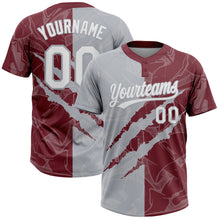 Загрузить изображение в средство просмотра галереи, Custom Graffiti Pattern White Burgundy-Gray 3D Scratch Two-Button Unisex Softball Jersey
