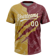 Загрузить изображение в средство просмотра галереи, Custom Graffiti Pattern White Burgundy-Old Gold 3D Scratch Two-Button Unisex Softball Jersey
