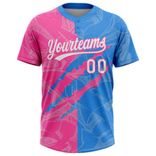 Загрузить изображение в средство просмотра галереи, Custom Graffiti Pattern White Electric Blue-Pink 3D Scratch Two-Button Unisex Softball Jersey
