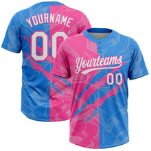 Загрузить изображение в средство просмотра галереи, Custom Graffiti Pattern White Electric Blue-Pink 3D Scratch Two-Button Unisex Softball Jersey
