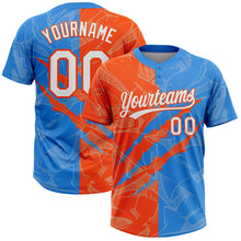 Загрузить изображение в средство просмотра галереи, Custom Graffiti Pattern White Electric Blue-Orange 3D Scratch Two-Button Unisex Softball Jersey
