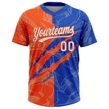 Загрузить изображение в средство просмотра галереи, Custom Graffiti Pattern White Thunder Blue-Orange 3D Scratch Two-Button Unisex Softball Jersey
