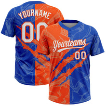 Загрузить изображение в средство просмотра галереи, Custom Graffiti Pattern White Thunder Blue-Orange 3D Scratch Two-Button Unisex Softball Jersey
