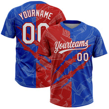 Загрузить изображение в средство просмотра галереи, Custom Graffiti Pattern White Thunder Blue-Red 3D Scratch Two-Button Unisex Softball Jersey

