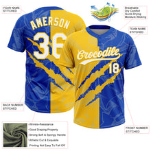 Загрузить изображение в средство просмотра галереи, Custom Graffiti Pattern White Thunder Blue-Yellow 3D Scratch Two-Button Unisex Softball Jersey
