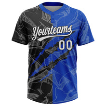 Загрузить изображение в средство просмотра галереи, Custom Graffiti Pattern White Thunder Blue-Black 3D Scratch Two-Button Unisex Softball Jersey
