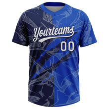 Загрузить изображение в средство просмотра галереи, Custom Graffiti Pattern White Thunder Blue-Navy 3D Scratch Two-Button Unisex Softball Jersey
