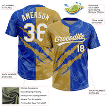 Загрузить изображение в средство просмотра галереи, Custom Graffiti Pattern White Thunder Blue-Old Gold 3D Scratch Two-Button Unisex Softball Jersey
