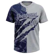 Загрузить изображение в средство просмотра галереи, Custom Graffiti Pattern Gray-Navy 3D Scratch Two-Button Unisex Softball Jersey
