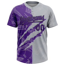Загрузить изображение в средство просмотра галереи, Custom Graffiti Pattern Purple Gray-Black 3D Scratch Two-Button Unisex Softball Jersey
