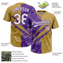 Загрузить изображение в средство просмотра галереи, Custom Graffiti Pattern White Old Gold-Purple 3D Scratch Two-Button Unisex Softball Jersey
