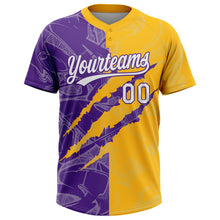 Загрузить изображение в средство просмотра галереи, Custom Graffiti Pattern White Gold-Purple 3D Scratch Two-Button Unisex Softball Jersey

