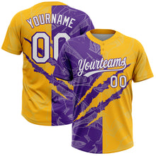 Загрузить изображение в средство просмотра галереи, Custom Graffiti Pattern White Gold-Purple 3D Scratch Two-Button Unisex Softball Jersey
