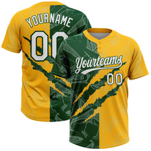 Загрузить изображение в средство просмотра галереи, Custom Graffiti Pattern White Gold-Green 3D Scratch Two-Button Unisex Softball Jersey
