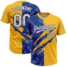 Загрузить изображение в средство просмотра галереи, Custom Graffiti Pattern White Gold-Royal 3D Scratch Two-Button Unisex Softball Jersey
