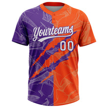 Загрузить изображение в средство просмотра галереи, Custom Graffiti Pattern White Orange-Purple 3D Scratch Two-Button Unisex Softball Jersey
